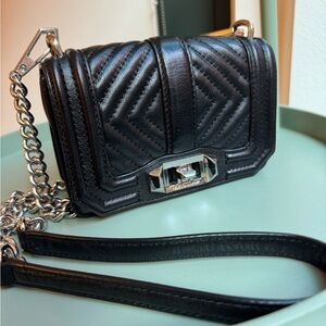 Rebecca Minkoff GEO Quilted Mini Love Crossbody – Black, Silver Hardware